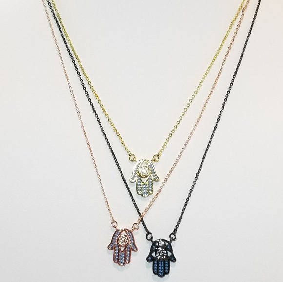 Dainty Hamsa Pave CZ Necklace NEW - Picture 6 of 7